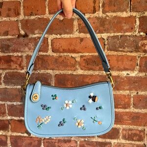 Blue COACH Swinger 20 with Leather Embroidery